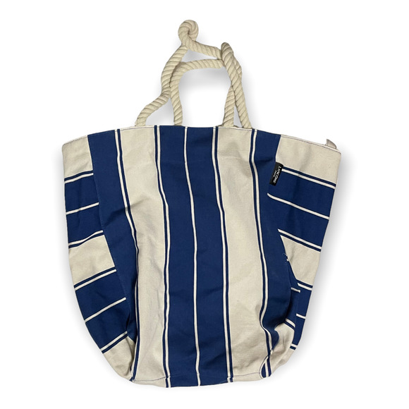 Lancome Blue & White Striped Canvas Tote Bag With Rope Handles - Picture 3 of 12